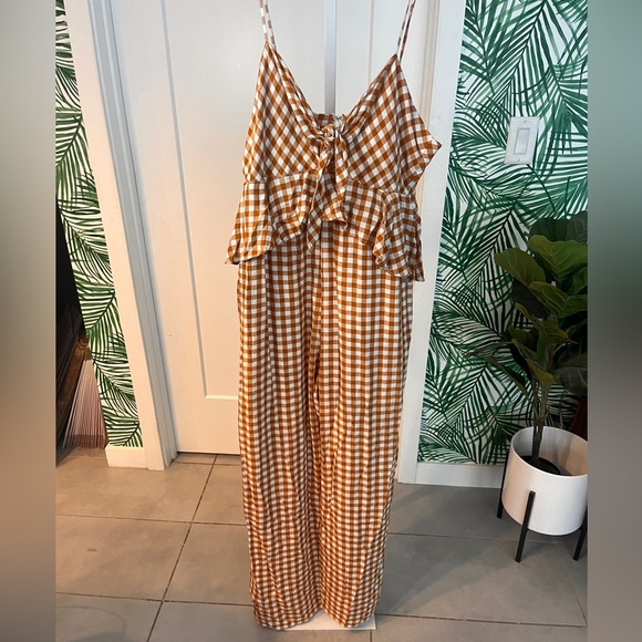SAYLOR Laken Gingham Jumpsuit in Apricot XL - Picture 2 of 10